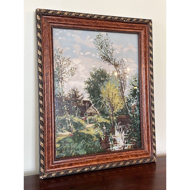 Vintage framed needlepoint under glass likely made in the 1960s. I am unsure of the history but this was purchased at an...