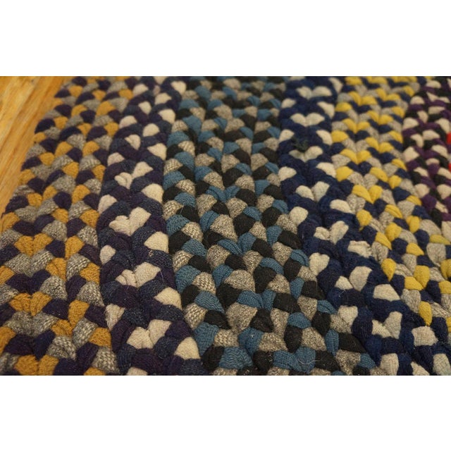 Amazing Round Tan Camel Color With Geometric Design Antique American Braided Rug For Sale In New York - Image 6 of 9