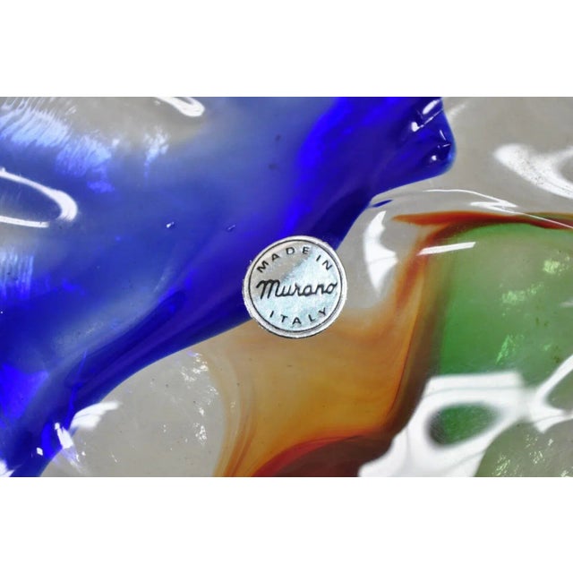 Blue Vintage Mid Century Modern Italian Murano Blue Green Art Glass Ashtray Catchall For Sale - Image 8 of 13