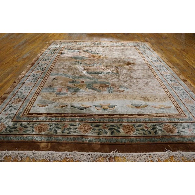 1980s Vintage Scenic Pictorial Chinese Silk & Wool Hand Knotted Rug For Sale - Image 4 of 5