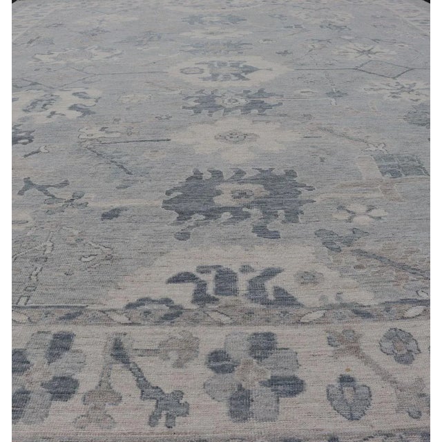 2020s Large Modern Oushak With Floral Motifs With Cream Grey Blue and Powder Blue For Sale - Image 5 of 12