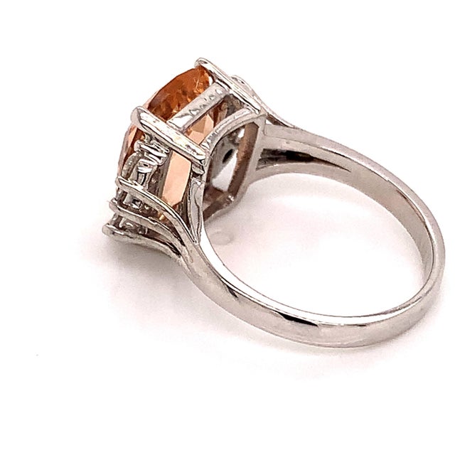 Metal Diamond Morganite Ring 14k Gold 5.60 TCW Certified, Size 6.75 For Sale - Image 7 of 13