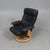 Set of Vintage Scandinavian Lounge Chair with Ottoman in Black Leather and Wood Frame, 1980s For Sale - Image 4 of 15