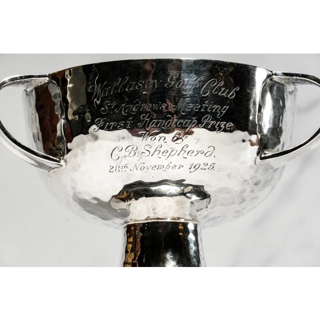 Arts & Crafts Brilliant Antique English Arts & Crafts Hammered Sterling Silver Wallasey Golf Trophy Cup Sports Man Cave Home Decor For Sale - Image 3 of 17