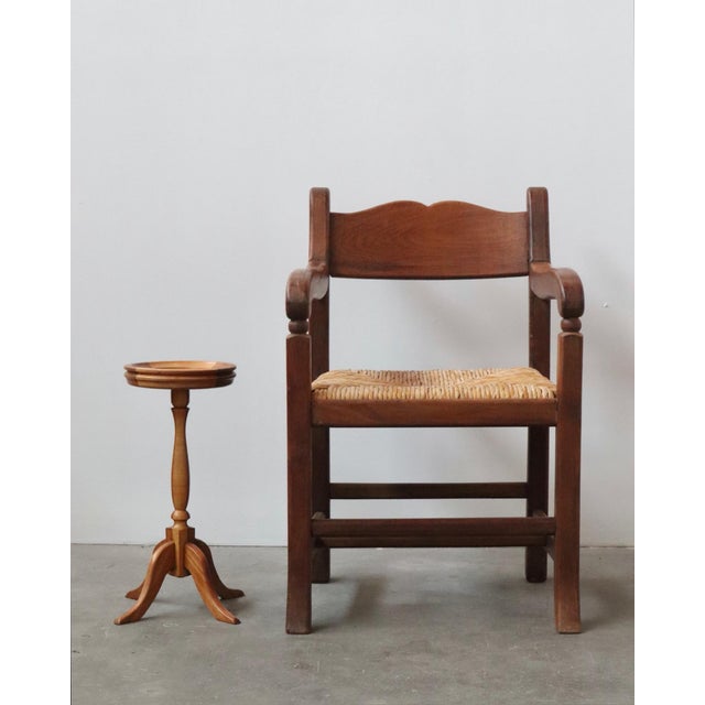 1970s Vintage Mexican Walnut and Rush Armchairs - A Pair For Sale - Image 5 of 6