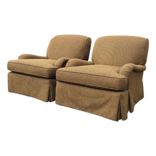 Lee Industries English Roll Arm Skirted Lounge Chairs, Pair For Sale