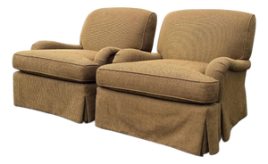 Lee Industries English Roll Arm Skirted Lounge Chairs, Pair