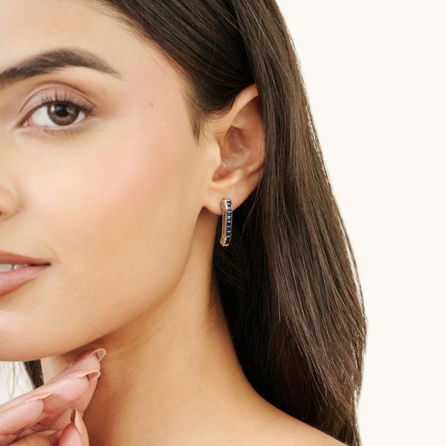 Princess-Cut Blue Sapphire September Birthstone Bar Stud Earrings- 2 Pieces For Sale - Image 4 of 11