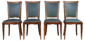 Art Deco Wooden Armchairs in Green Imitation Leather, 1950, Set of 4