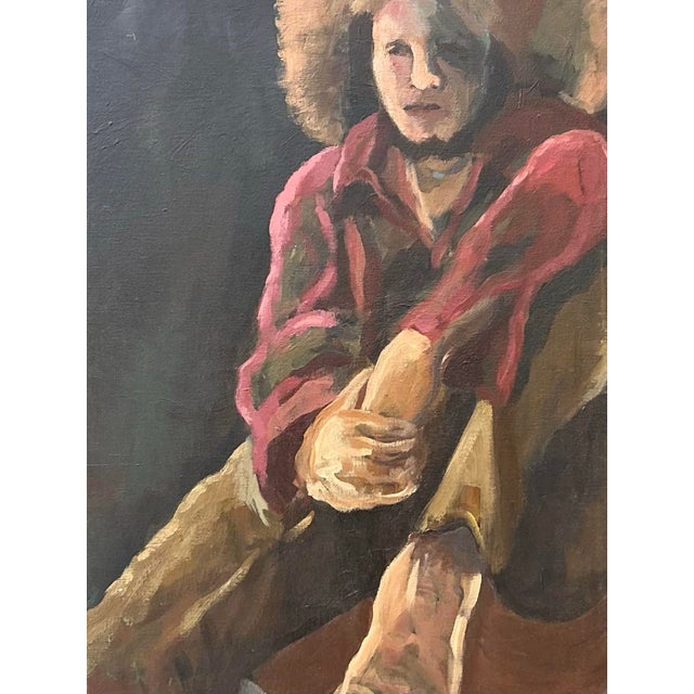 Wood Vintage Monumental Original Portrait on Canvas For Sale - Image 7 of 12