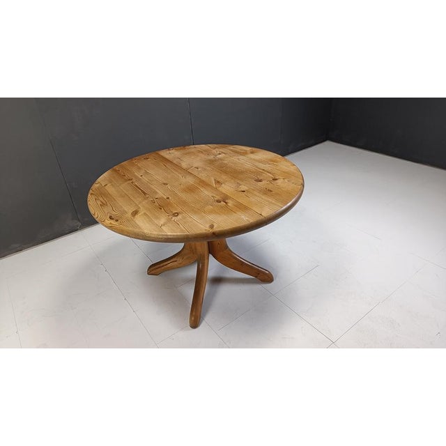 Brown Round Pine Wood Dining Table by Rainer Daumiller, 1970s For Sale - Image 8 of 10