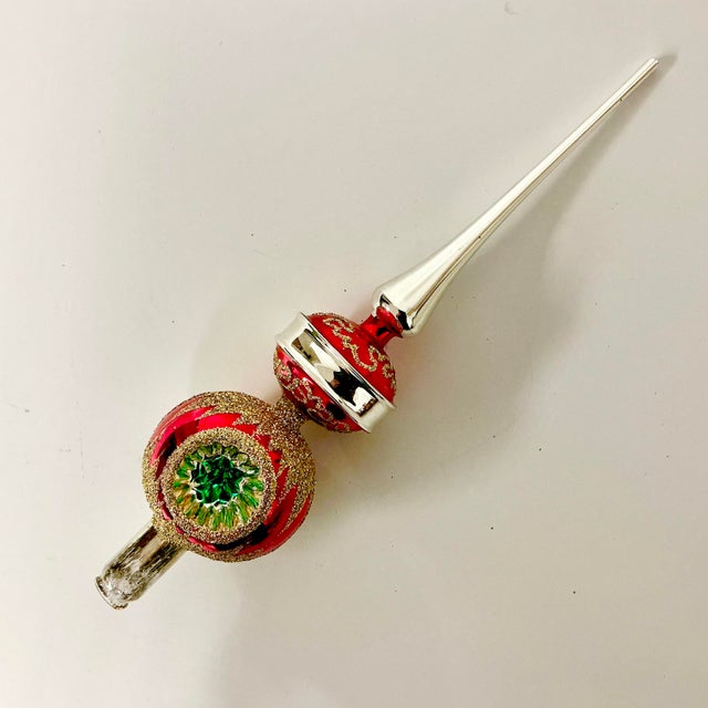 Art Deco Antique German Art Deco Hollywood Regency Blown Mercury Glass Christmas Tree Topper With Indented Stars For Sale - Image 3 of 12