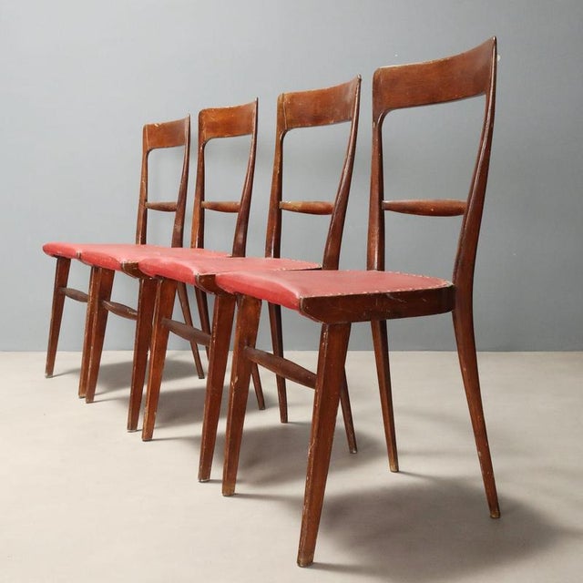 Vintage Beech and Leatherette Chairs, Italy, 1950s, Set of 4 For Sale - Image 3 of 10