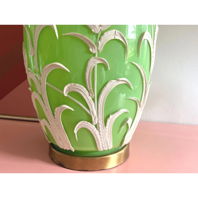 1970s Green Palm Ginger Lamp & Shade For Sale - Image 12 of 18