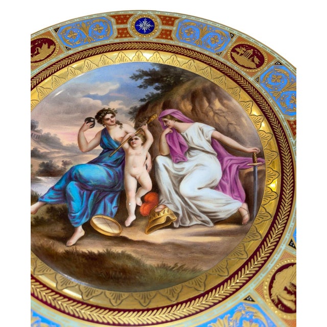 Pair of 19th Century Royal Vienna Hand-Painted Porcelain Plates For Sale - Image 4 of 8