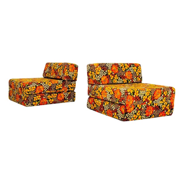 Mid-Century Space Age Lounge Chair with Floral Pattern, Germany, 1980s For Sale
