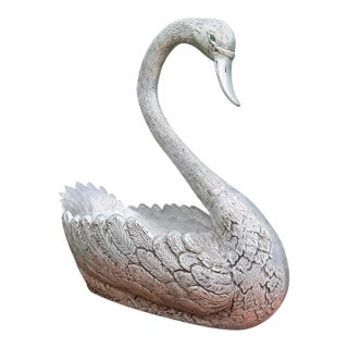 Vintage Saks Fifth Avenue Style Silvered Pewter Swan Cachepot Planter For Sale