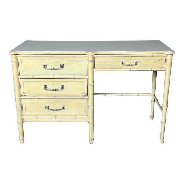 1970s Faux. Bamboo Canary Yellow Desk by Henry Links For Sale