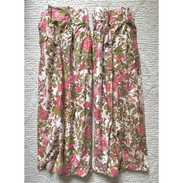 English Vintage Mid Century Bird & Floral Cotton Sateen Drapes, Pair 22” X 82” For Sale - Image 3 of 11