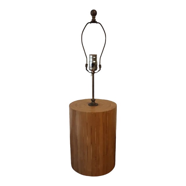 Vintage Bamboo Veneer Table Lamp For Sale