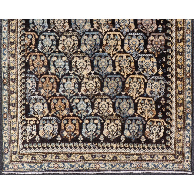 Colorful Blue Antique Persian Hamadan Rug With All-Over Tribal Motifs 4'0 X 5'5 For Sale - Image 9 of 11