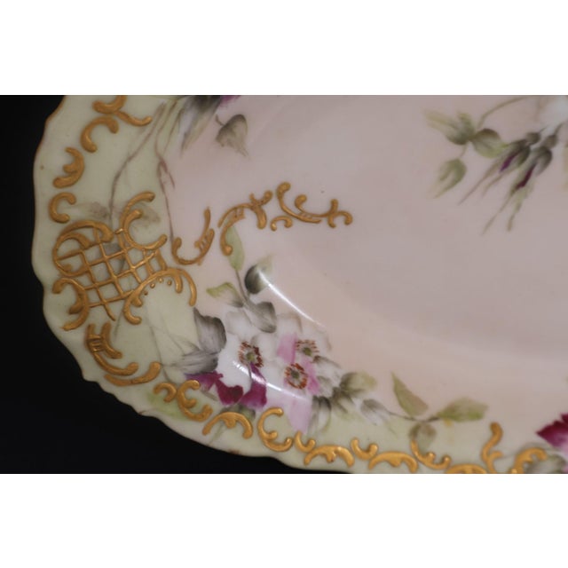 French Antique Haviland Limoges Hand Painted Floral Relish / Serving Tray With Heavy Gilt Decoration Circa 1890–1910 For Sale - Image 3 of 7