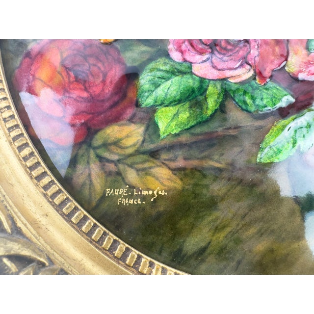 Camille Fauré Limoges Oval Enamel Plaque, Bouquet of Roses, Mid-20th Century For Sale - Image 14 of 17