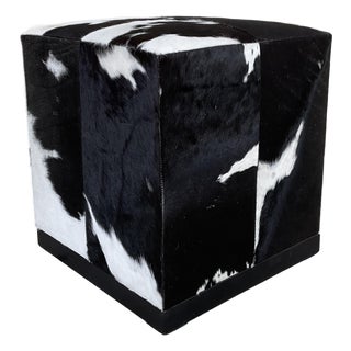 Modern Black and White Hair on Hide Ottoman For Sale