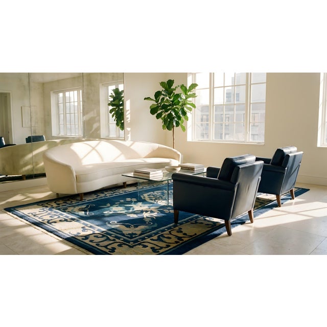 Superb Navy Background Color With Geometric Design Antique Chinese Peking Rug For Sale - Image 10 of 12