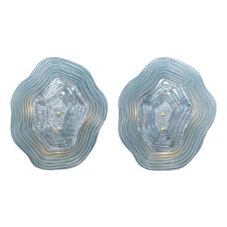 Layered Venetian Glass Sconces in Blue and Silver Leaf, Murano, Macchie - a Pair For Sale