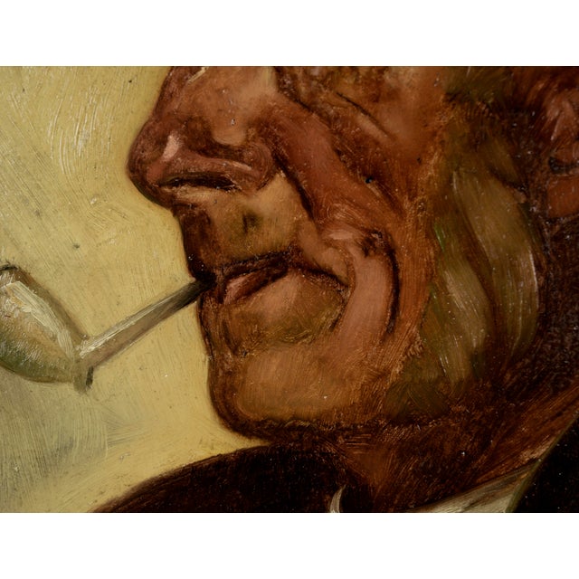 Portrait of a Man Smoking a Pipe in Oil on Masonite by Heinz Robert Schubert For Sale - Image 4 of 6