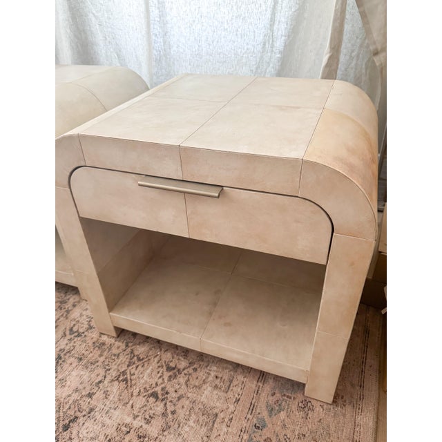 Restoration Hardware Lucien Parchment Nightstands – Pair For Sale - Image 12 of 12