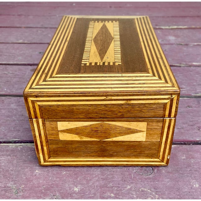 Wood 1920s Antique Marquetry Document or Trinket Box For Sale - Image 7 of 9