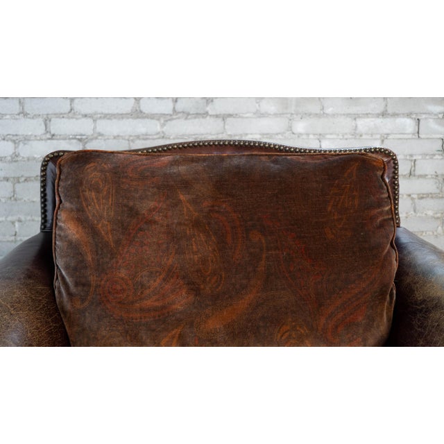 English Ralph Lauren Leather and Paisley Velvet Club Chair For Sale - Image 3 of 16
