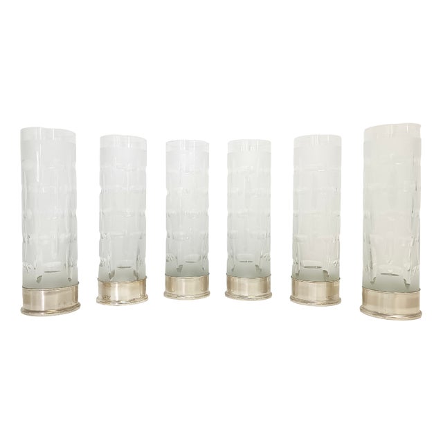 Bohemian Ground Crystal and Silver Drinking Glasses, 1970s, Set of 6 For Sale