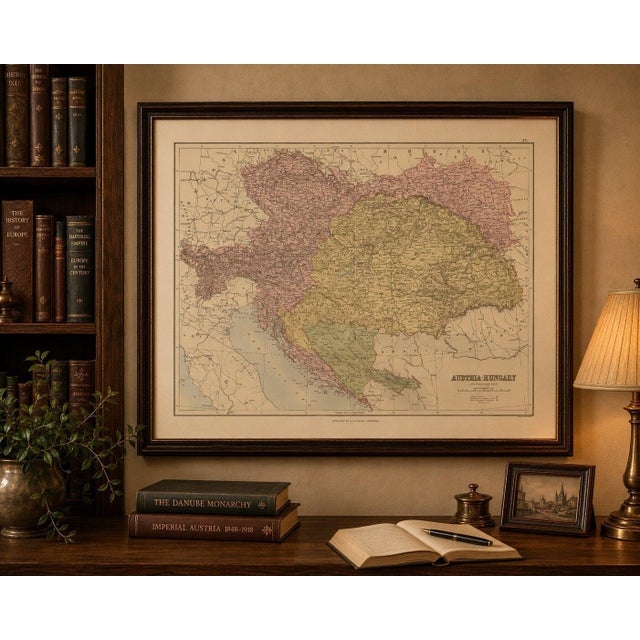 Black Antique Austria-Hungary Map from Bartholomew, 1884 For Sale - Image 8 of 10