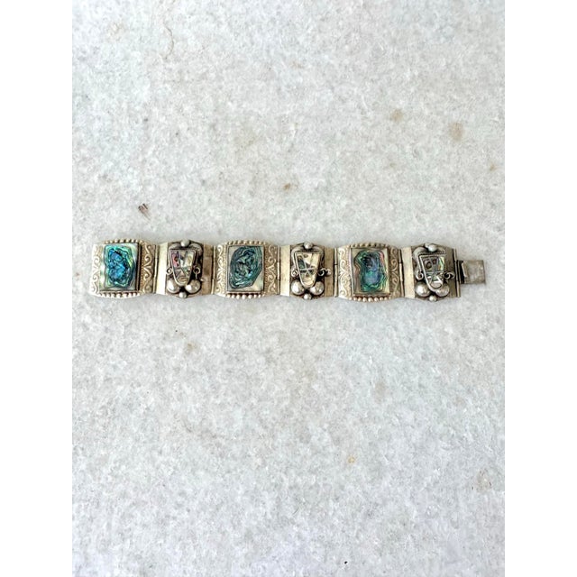 Mid 20th Century Sterling Silver Abalone Mexican Bracelet For Sale - Image 5 of 6