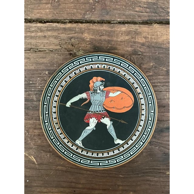 Vintage Painted Metal Plate With Greek Warrior For Sale In West Palm - Image 6 of 12