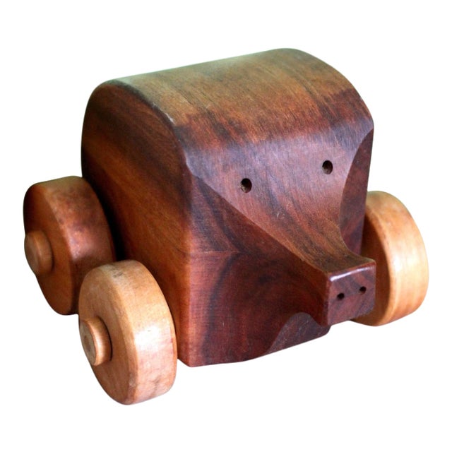 Handmade Primitive Wood Pig Animal Toy For Sale