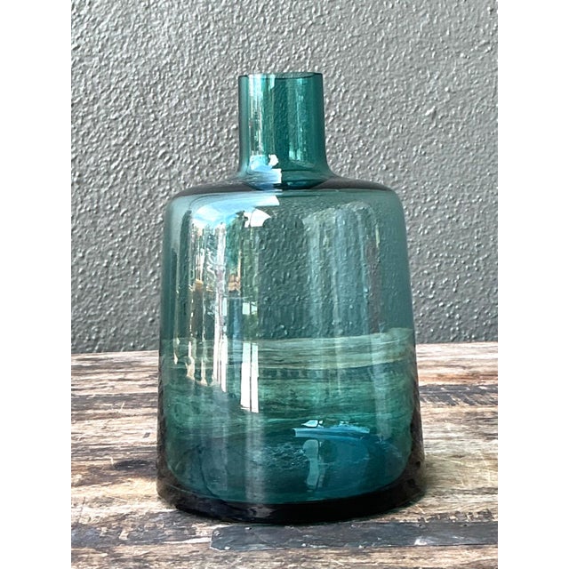 Vintage Small Teal Glass Vase For Sale - Image 12 of 12
