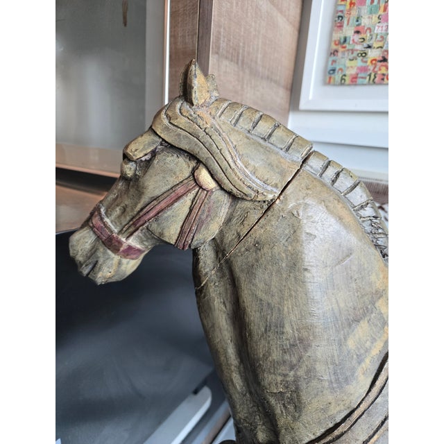 Early 21st Century Republic Period Chinese Polychromed Carved Wooden Tang Horse For Sale - Image 5 of 12