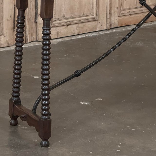 19th Century Spanish Walnut Console ~ Sofa Table With Wrought Iron For Sale In Dallas - Image 6 of 18