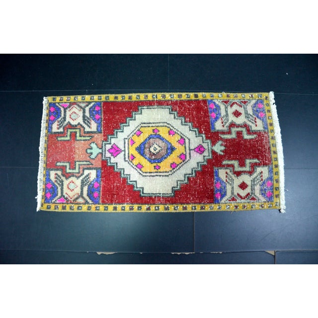 1960s Handmade wool and cotton rug in Turkish Anatolian Small Rug, Vintage Doormat Rug, Turkish Vintage Decorative Rug,...