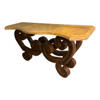 Hand-Forged Copper Artisan Console Table With Break in Marble Top For Sale