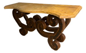 Hand-Forged Copper Artisan Console Table With Break in Marble Top