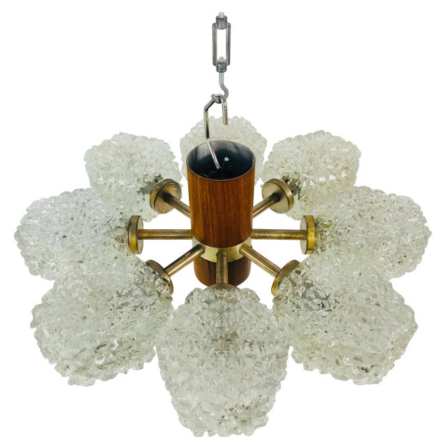 1960s Temde 8-Arm Adjustable Teak and Brass Flush Mount For Sale - Image 13 of 13