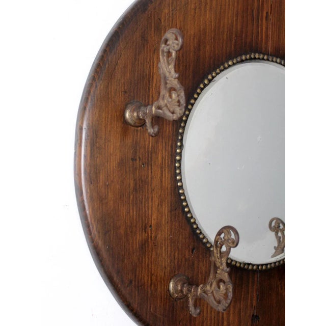 Brown Antique Hall Mirror With Hooks For Sale - Image 8 of 11