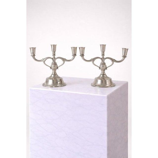 1930s Danish Art Deco Pewter Candelabras attributed to Just Andersen, 1930s, Set of 2 For Sale - Image 5 of 8