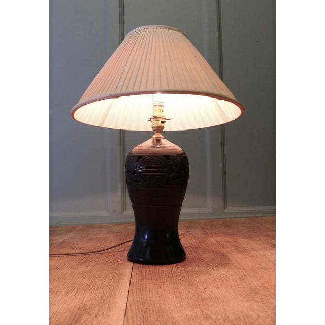 Bulbous Ceramic Black Table Lamp, 1920 For Sale - Image 3 of 8