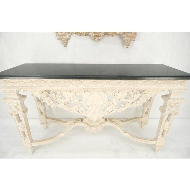 Maitland Smith Carved White Wash Finish Wall Mirror Matching Console Table MINT! Made in Italy! Mirror measures 2x30x51